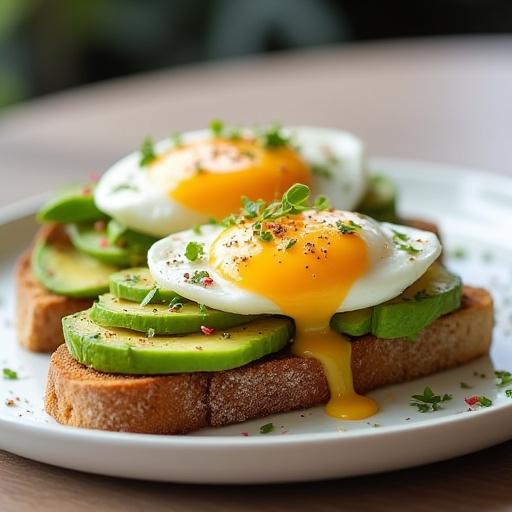 Getoastetes Sauerteigbrot mit Avocado und pochiertem Ei