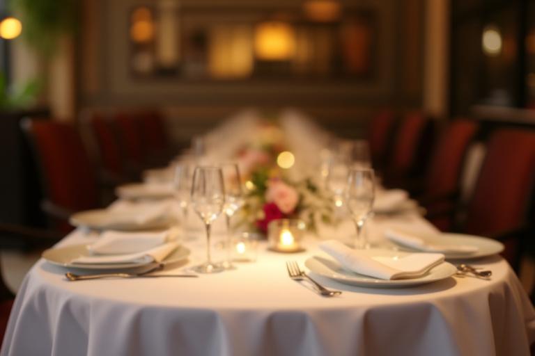 Elegant gedeckter Tisch für eine kleine Veranstaltung im Funktion Cafe